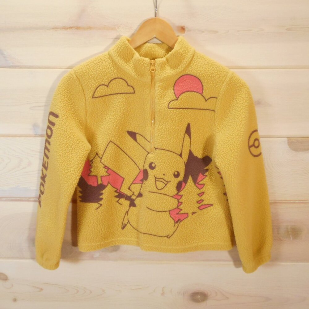 Pokemon Youth size L 10/12 Pikachu Yellow Fleece 1/4 Zip Mock Neck Sweatshirt